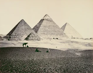 Pyramiderna i El-Geezeh från sydväst, 1858 (sepiafoto)